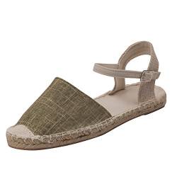 Japanwelt Damen Espadrilles Glitzer Canvas Sandalen Offen mit Riemchen Slipper Sommerlatschen Leinen Beige Größe 38 von Japanwelt