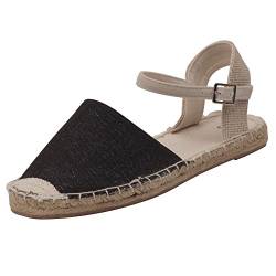 Japanwelt Damen Espadrilles Glitzer Canvas Sandalen Offen mit Riemchen Sommerlatschen Leinen Schwarz Beige Größe 39 von Japanwelt