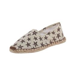 Japanwelt Espadrilles Canvas Damen und Herren Sterne Muster Braun-Beige Sommerlatschen Slipper Größe 36 von Japanwelt