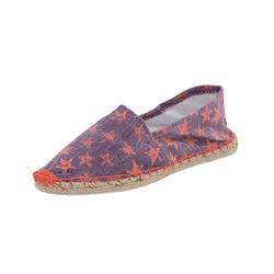 Japanwelt Espadrilles Canvas Damen und Herren Sterne Muster Orange-Lila Sommerlatschen Slipper Größe 38 von Japanwelt