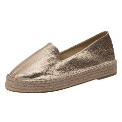 Japanwelt Plateau Espadrilles Damen Glitzer Gold Größe 39 - Sommer Leinenschuhe Slipper mit Plateausohle von Japanwelt