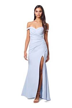 Jarlo London Damen Bluebell Bardot Maxikleid mit Schlitz am Oberschenkel und Knopf hinten Kleid, Powder Blue, 38 von Jarlo London