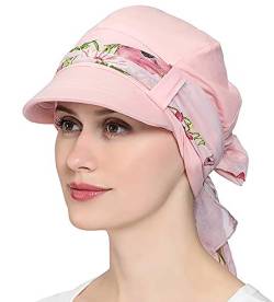 JarseHera Chemo Hüte für Frauen Bambus Baumwolle Gefüttert Newsboy Caps mit Schal Doppelschlaufe Kopfbedeckung für Krebs Haarausfall, hellrosa Farbe, Einheitsgröße von JarseHera