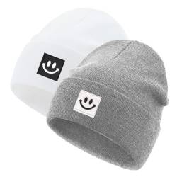 Jarseila Baby Beanie Strickmütze Mädchen Mütze Jungen Wintermütze Kinder Slouch-Beanie Leichte 0-5 Jahre Unisex Baby Zweiteilig Weiß & Grau S(0-2 Jahre) von Jarseila