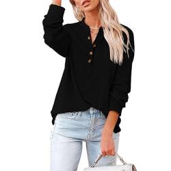 Jarseila Bluse Langarm Damen Hemden Langarmshirts Baumwolle Oberteile Einfarbig T-Shirt Basic Shirt Casual Tops Elegant Schwarz S von Jarseila