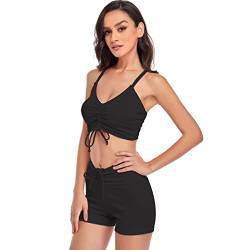 Jarseila Damen Bikini Set Zweiteiliger Badeanzug High Waist Badeshorts Push Up Pads Badeanzug Oberteil Bikinihose Sportlich Bikini, Schwarz, M von Jarseila