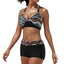 Jarseila Damen Bikini Sets Zweiteiliger Badeanzug Blumenmuster Push Up Bikini Oberteil & High Waist Bikini Hosen 2024 Wellig-Schwarz XL von Jarseila