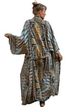 Jarseila Damen Kaftan Boho Kimono Lange Strickjacke Damen Kaftan Strandkleid Übergroßer Bikini Cover Up Geräumige Vertuschungsroben Sommer Beachwear Blau-Gestreift von Jarseila