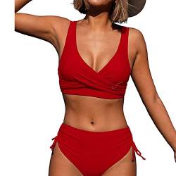 Jarseila Damen Push Up Bikini Set Crossover Bikini Zweiteiler Badeanzug Sexy V Ausschnitt Bikini High Waist Bademode #A-Rot M von Jarseila