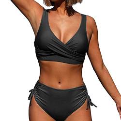 Jarseila Damen Push Up Bikini Set Crossover Bikini Zweiteiler Badeanzug Sexy V Ausschnitt Bikini High Waist Bademode #A-Schwarz S von Jarseila