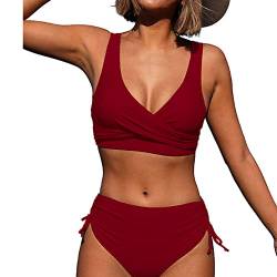 Jarseila Damen Push Up Bikini Set Crossover Bikini Zweiteiler Badeanzug Sexy V Ausschnitt Bikini High Waist Bademode #F-Wein XXL von Jarseila