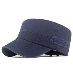 Jarseila Herren Military Cap Army Cap Unisex Flat Top Kappe Vintage Schirmmütze 100% Baumwolle Basecap, Unifarben, Verstellbar Navy von Jarseila