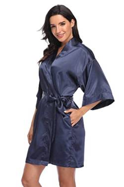 Jarseila Morgenmantel Damen Satin Kimono Robe Bademantel Kurz Weiter Ärmel Robe Kimono mit Gürtel V-Ausschnitt Nachthemd Blau M von Jarseila