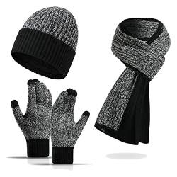 Jarseila Mütze Schal Handschuhe Set Herren Wintermütze Touchscreen Handschuhe Lange Schal Damen Winter Warme 3 in 1 Set Unisex Strickmütze Beanie Schwarz von Jarseila