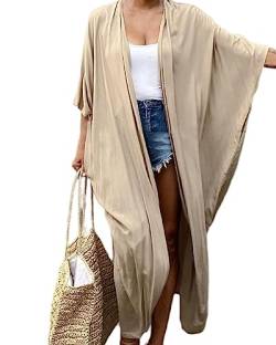 Jarseila Strandkleid Damen Sommer Kaftan Cardigan Lose Strand Strickjacke Bikini Cover Up Casual Maxi Strandkleid Elegante Beachwear Khaki von Jarseila