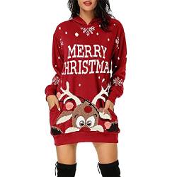 Jarseila Weihnachtspullover Damen Lustig Christmas Sweater Übergröße Pullover Rundhalsausschnitt Hoodie Xmas Rentier Schneeflocke Weihnachten Geschenk Rentier - Rot M von Jarseila