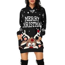 Jarseila Weihnachtspullover Damen Lustig Christmas Sweater Übergröße Pullover Rundhalsausschnitt Hoodie Xmas Rentier Schneeflocke Weihnachten Geschenk Rentier - Schwarz 3XL von Jarseila