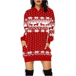 Jarseila Weihnachtspullover Damen Lustig Christmas Sweater Übergröße Pullover Rundhalsausschnitt Hoodie Xmas Rentier Schneeflocke Weihnachten Geschenk Schneeflocke - Rot S von Jarseila