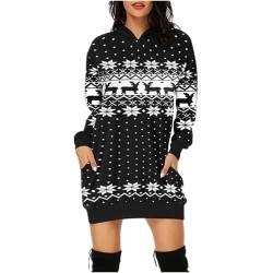 Jarseila Weihnachtspullover Damen Lustig Christmas Sweater Übergröße Pullover Rundhalsausschnitt Hoodie Xmas Rentier Schneeflocke Weihnachten Geschenk Schneeflocke - Schwarz M von Jarseila