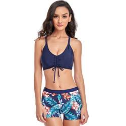 Jarseila Zweiteiliger Badeanzug Damen Bikini Set Blumenmuster Bikini Hosen Push Up Bikini Top Badeanzug Oberteil Sommer Badeshorts, Blau, M von Jarseila