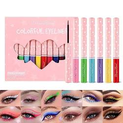 12 Farben Bunter flüssiger Glitzer Eyeliner, JasCherry Metallic Matte Shimmer Glitter Eyeliner Pen, Langlebiger Wasserdichter Shimmer Sparkling Eyeliner-Stift Für Bühne, Hochzeit, Cosplay, Party von JasCherry