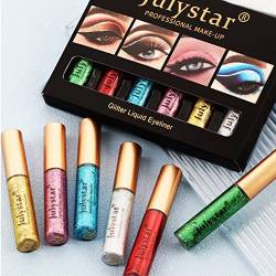 6 Farben Liquid Glitter Eyeliner, JasCherry Metallic Shimmer Glitter Eyeshadow, Langlebiger Wasserdichter Shimmer Sparkling Eyeliner Lidschatten, Eyeliner-Stift Für Bühne, Hochzeit, Cosplay, Party von JasCherry