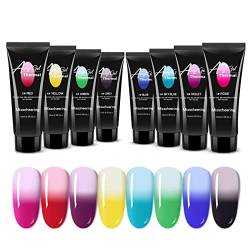 JasCherry 8 Farben Temperaturänderung Poly Nägel Gel Acrylic Poly Nail Extension Gel Nails Builder Gel Nagelverlängerung Gel Nagelgel für Anfänger Starter Nageldesign von JasCherry