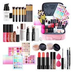 JasCherry Schminke Geschenkset Für Frauen, Alles in Einem Make-up Set Mit Tragbarer Rosa Tasche, Reise kosmetik-Set Mit Lidschatten Lippenstift Lipgloss Mascara Für Gesicht, Augen und Lippen von JasCherry