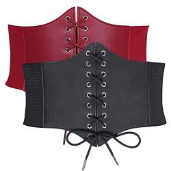 JasGood 2 Stück Damen Korsett Gürtel Schnürkorsett Elastischen Breiten Band, Gebundener Waspie Taille Gürtel Hüftgurt für Damen,Schwarz/Rot,78cm(Anzug für Taille 73cm-78cm) von JasGood