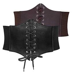 JasGood 2 Stück Damen Schnürkorsett Elastischen Breiten Band, Gebundener Waspie Taille Gürtel Hüftgurt für Damen für Halloween Partys und Andere Events Bestens Geeignet von JasGood