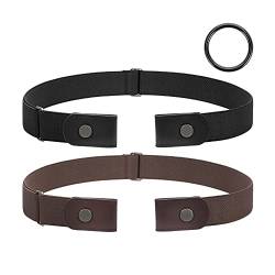 JasGood 2 Stück Herren Elastischer Gürtel Ohne Schnalle, Schnallenloser Gürtel Schnallenfreier Unsichtbarer Gürtel für Herren 3,5cm Breite, Schwarz/Kaffee, S-L, 60cm(Für Hosengröße 70cm-120cm) von JasGood