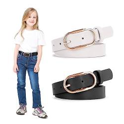 JasGood 2 Stück Kinder Mädchen Kunstleder Taillengürtel für Jungen mit Gold Legierung Pin Schnalle Design Kinder Gürtel für Jeans Kleid von JasGood