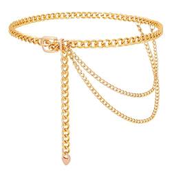 JasGood Mehrschichtiger Taillenkettengürtel Damen Verstellbare Body Link Gürtel für Jeanskleider,Gold,110cm von JasGood