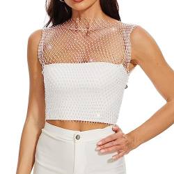 JasGood Strass Glänzendes Mesh Körper Kette Tops für Frauen Funkelnde Bikini Crop Top für Nachtclub Party Festival von JasGood