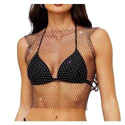 JasGood Strass Glänzendes Mesh Körper Kette Tops für Frauen Funkelnde Bikini Crop Top für Nachtclub Party Festival von JasGood