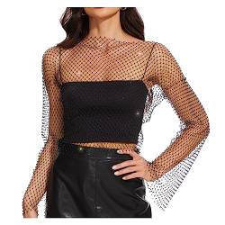 JasGood Strass Glänzendes Mesh Körper Kette Tops für Frauen Funkelnde Bikini Crop Top für Nachtclub Party Festival von JasGood