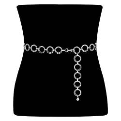 JasGood Taillenkette aus Metall für Damen Silber Einstellbar Body Link Gürtel Mode Taillen Gürtel für Jeanskleider, 110cm(Passt Taille unter 95cm) von JasGood