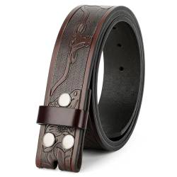 JasGood Western Gürtel für Herren Damen Ledergürtel ohne Schnalle Gürtelriemen Wechselgürtel Floral Graviert Geprägter Cowboy Gürtel für Jeans Hosen 38mm Breit,Kaffee,110cm von JasGood