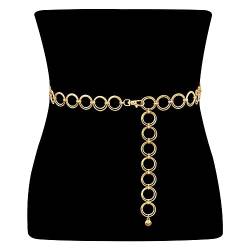 Taillenkette aus Metall für Damen Gold Einstellbar Body Link Gürtel Mode Taillen Gürtel für Jeanskleider,150cm(Passt Taille unter 135cm) von JasGood