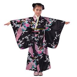 Baby-Mädchen Kleid Kinder Yukata Jahrgang Japanischer Stil - Mädchen Kimono Traditionell Kleidung Seide Stoff Robe Hochzeitskleidung Party Performance Kleid Mit Gürtel,Kimono Mit Rückenlehne von Jaskdconsy