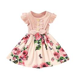 Kleid Mädchen Prinzessin Rüschen Armellose Partykleid mit Knopf Blumenmuster Sommerkleid A-Linie Kleider Baby Mädchen Kleid Bowknot Cocktailkleid Party Prinzessin Kleidung von Jaskdconsy