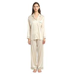 Jasmine Silk Damen Zweiteiliger Schlafanzug Jasmine Silk Pyjama Longsleeve Hausanzug Nachtwäsche-Set (Nackt) - Medium von Jasmine Silk