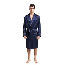 Jasmine Silk Qualitäts Seide Herren Satin Hausjacke Nachtwäsche Bademäntel Nachthemd Morgenmantel Kimono Schlafanzug Schlafenkleid (Marine) von Jasmine Silk