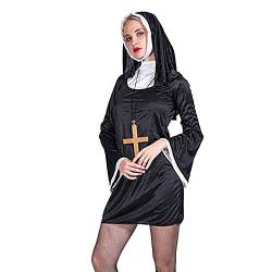 JasmyGirls Damen Sexy Nonne Kostüme Erwachsene Frech Halloween Kostüm Anime Cosplay Outfit Rollenspiel Dessous Lange Ärmel Minikleid von JasmyGirls