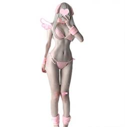 JasmyGirls Frauen Sexy Dessous Set Furry Bunny Cosplay Kostüm Japanische Anime Micro Bikini Rosa BH und Höschen Lolita Unterwäsche von JasmyGirls