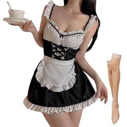 JasmyGirls French Maid Dessous Dienstmädchen Outfit Sexy Cosplay Kostüm AnimeRollenspiel Schürze Kawaii Lolita Unterwäsche mit Strümpfen … von JasmyGirls