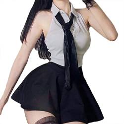 JasmyGirls Schulmädchen-Outfit für Damen, Anime-Dessous, Schulmädchen, Cosplay, Kawaii, japanische Uniform, weißes Hemd, Minirock von JasmyGirls