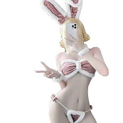 JasmyGirls Sexy Bunny Cosplay Dessous Naughty Maid Kostüm Kawaii Anime Micro Bikini Babydoll Outfit Pelzigen Samt BH Panty Set von JasmyGirls