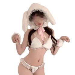 JasmyGirls Sexy Bunny Cosplay Lingerie Freches Dienstmädchen Kostüm Anime Bikini Kawaii Rollenspiel Outfit Niedlich Lolita Pelzige BH Panty Set von JasmyGirls