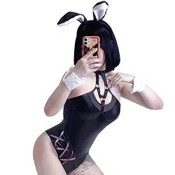 JasmyGirls Sexy Bunny Kostüm Frech Cosplay Dessous Kawaii Anime Maid Rollenspiel Outfit Einteiliger Leder Body Kaninchenohren von JasmyGirls